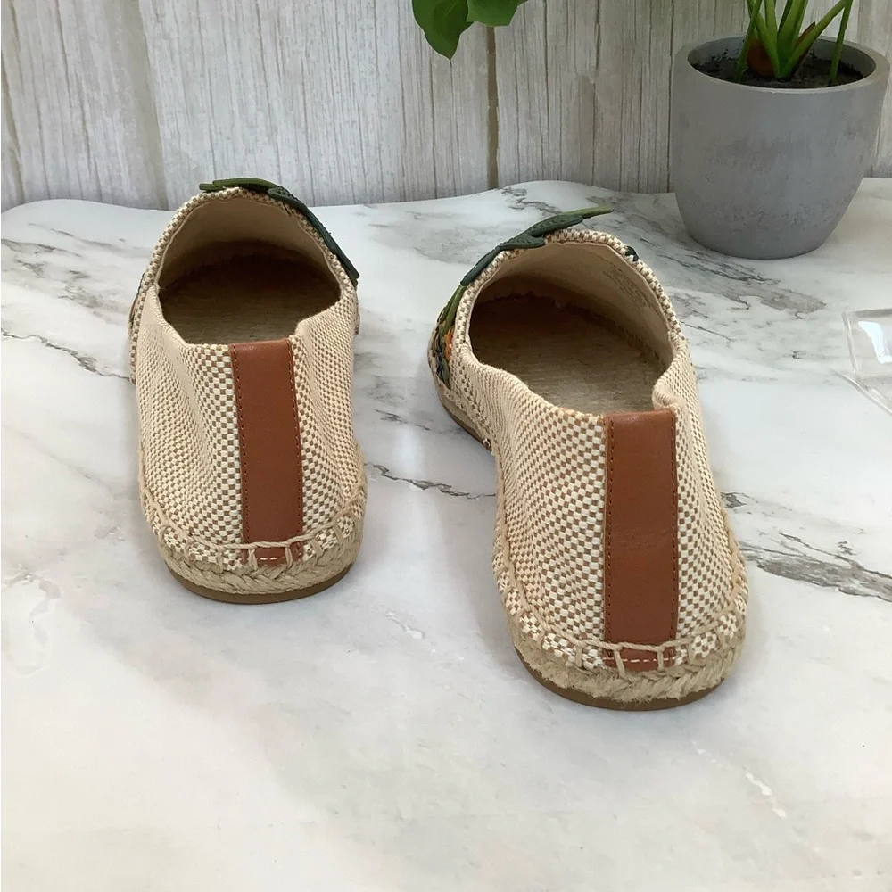 NIB Tory Burch Beige Espadrille Slip-On with Yellow and Green Embellishment